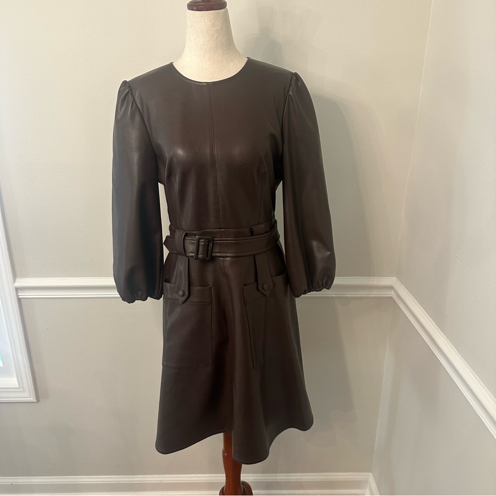 Shoshanna Brooke Faux leather dress espresso brown- Size 8 - Picture 2 of 8